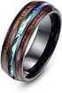 Men's 8mm Tungsten With Hawaiian Koa Wood & Abalone Shell Tri-Inlay Wedding Band